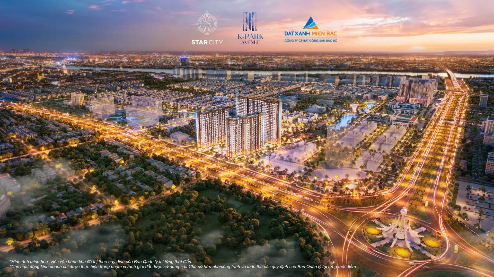 Đại lộ trung tâm Vinhomes Star City về đêm.