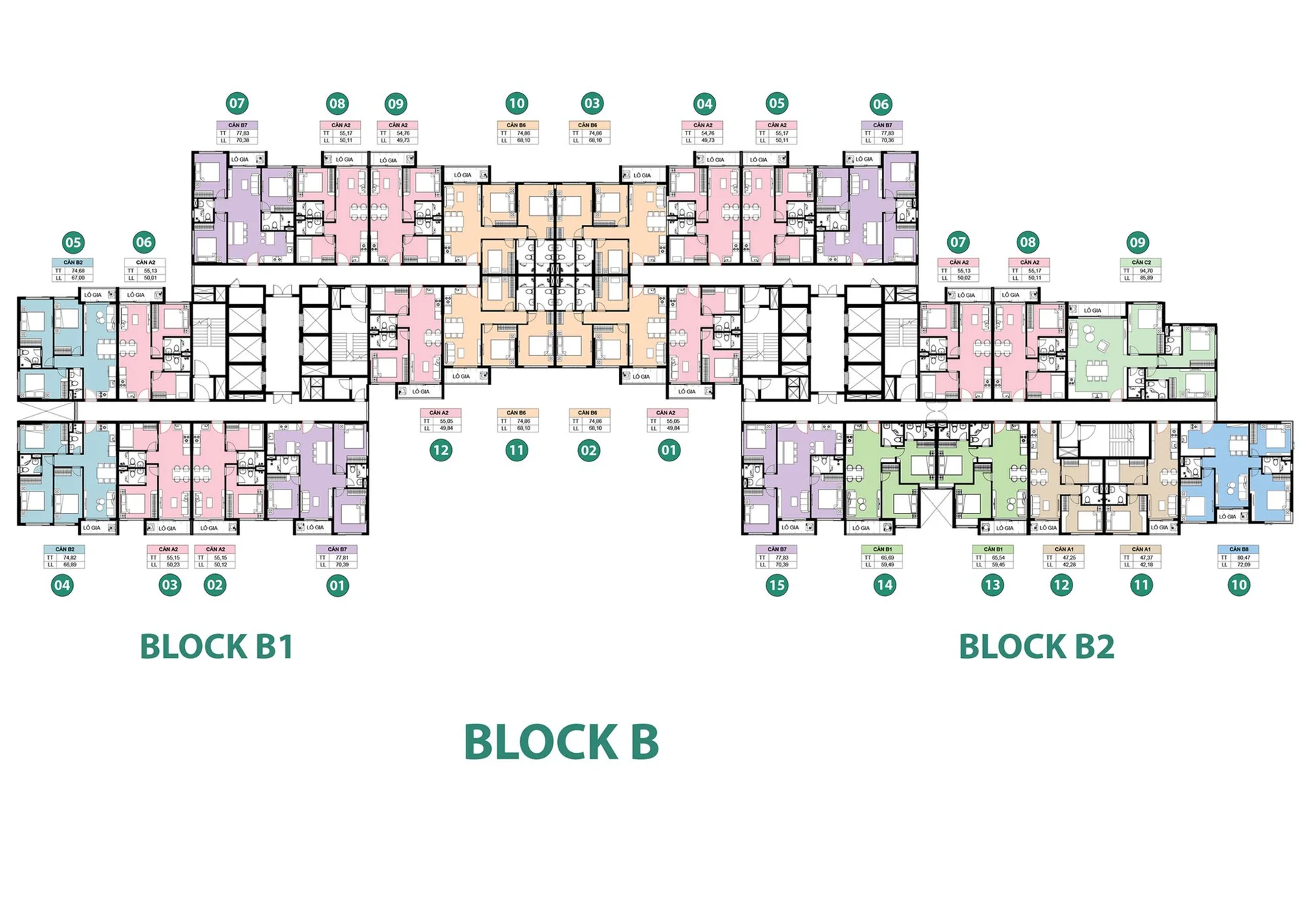 Mặt bằng Block B (B1 · B2)