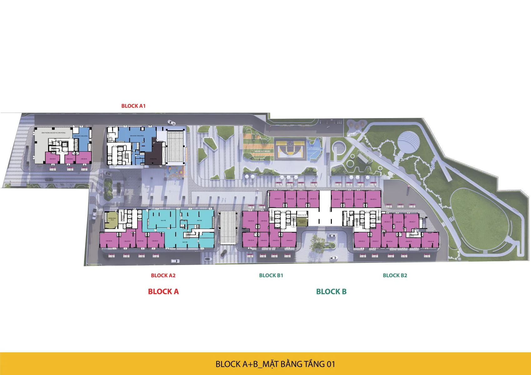Mặt bằng tầng 01 — Block A & B