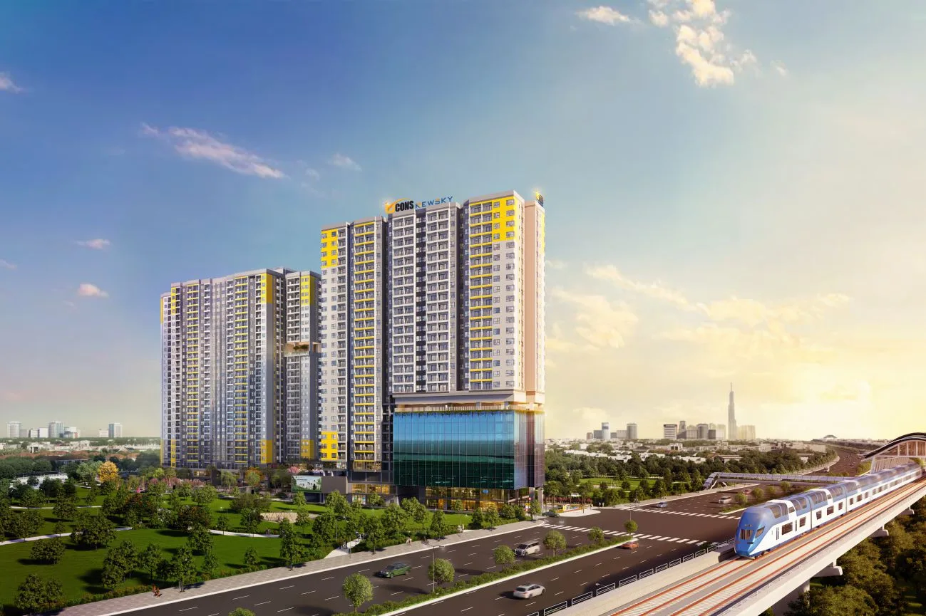 Khối đế thương mại nhìn từ trục đường trước dự án.
