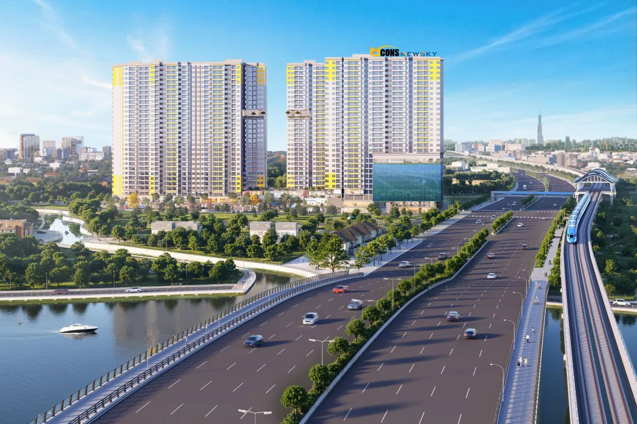 Toàn cảnh dự án bên trục Quốc lộ 13 mở rộng và tuyến Metro trên cao.
