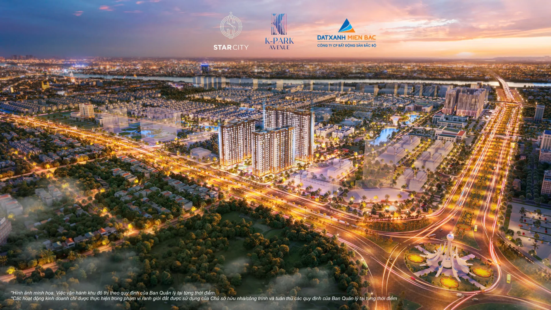 Đại lộ trung tâm Vinhomes Star City về đêm.